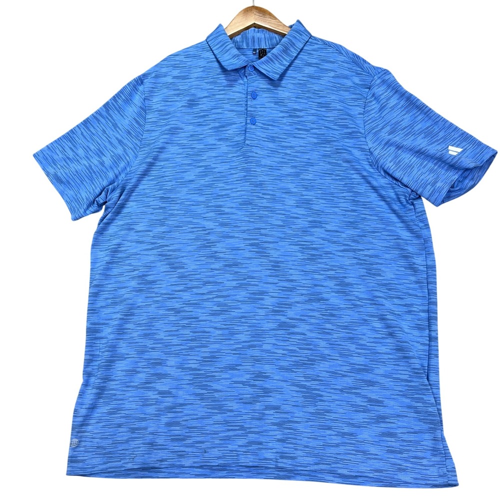 Adidas Polo Shirt Mens XL Blue Heathered Golf Short Sleeve 3 Button Placket